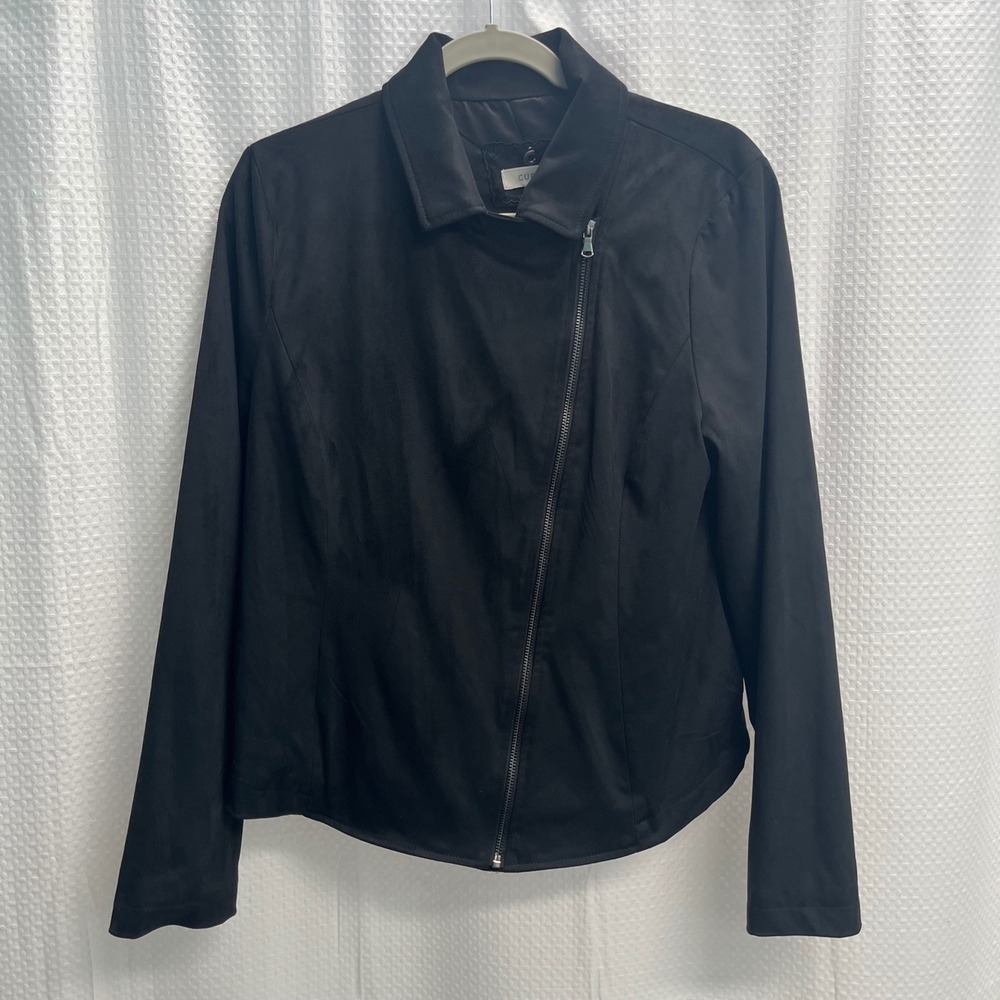 Cupio Womens Black Faux Suede Asymmetrical Zip Moto Jacket Size Large Bikercore